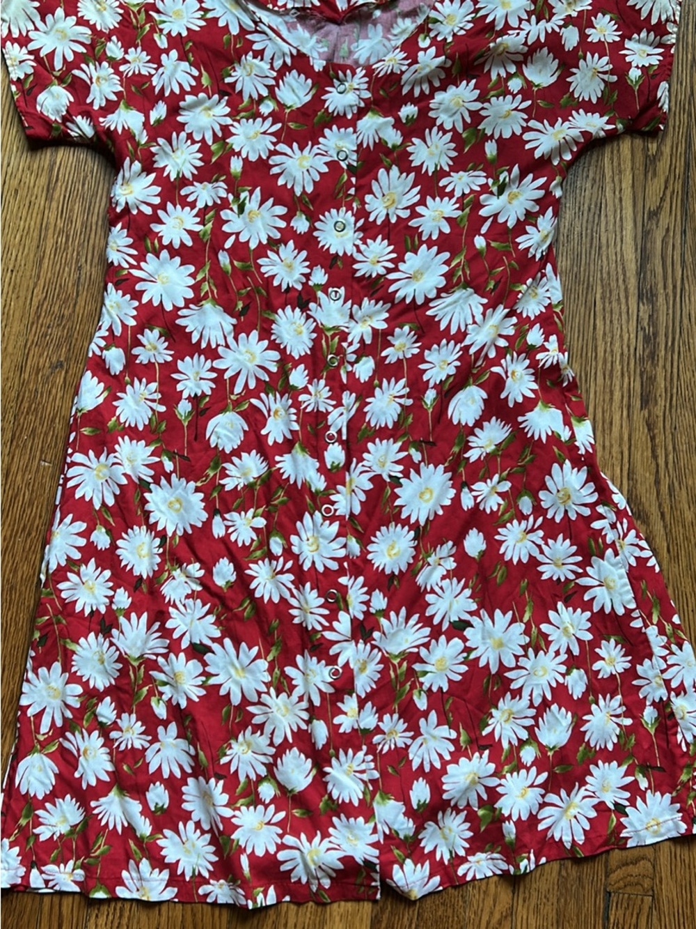 Red Daisy Button-Front 90s Summer Dress